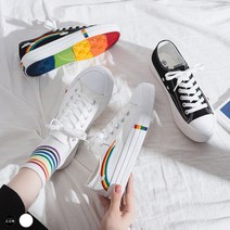 도오빠 여성 운동화 런닝화 스니커즈 캔버스 신발 레인보우 자수 여자운동화 _타비미