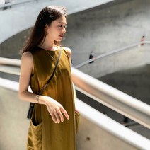 쉬폰원피스디자인 클래식 고퀄리티 감각 신 여름 카키브라운 가볍게 사치한 고급 슬림핏 와이드 루즈핏 롱 2335476874