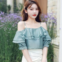블라우스 여름 여성 한 핑크 화이트 프릴 반팔 귀여운 빈티지 코티지 코튼 오프 숄더 쉬폰 셔츠 탑