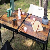 블랙코팅 높이조절 파라솔꽂이 테이블 캠핑 감성 경량 야외 피크닉 철제 차박 원목 접이식