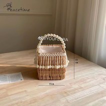 진주손잡이 라탄 꽃바구니 어깨끈 꽃집 꽃다발 인테리어 촬영 소품, 단일사이즈, 스퀘어진주손잡이