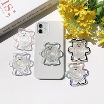 아쿠세샵 투명 곰 아크릴 귀여운 베어 모양 스마트톡 핸드폰 거치대 그립톡, 블랙