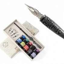 키알리 빈티지 만년필 잉크 세트 캘리그라피 펜 딥펜 펜촉 만년필 손글씨 입문 선물 (펜홀더+펜촉4p+잉크5p), 색상, 실버