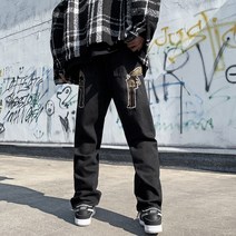 자수청바지 고가 VIBE 아메카지스트릿 데님 바지남자 드렌드 힙합 아메카지스타일 HIPHOP 보드 팬츠 3853287911