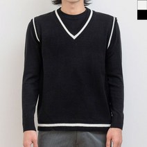 도매찜 남성 가을 겨울 브이넥 라인 포인트 단정한 니트 조끼
