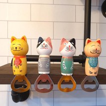 귀엽고 실용적인 나무재질 고양이 자석 오프너, 3.그린