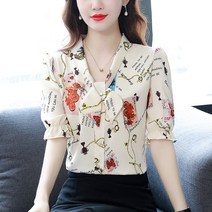 반팔블라우스 여름 꽃무늬 반팔 여자 셔츠