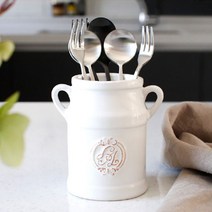 LA 화이트 도기 물빠짐 다용도꽂이 티스푼통 수저통, 1개