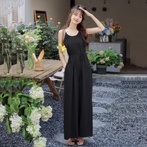 루즈핏 솔리드 컬러 슬링 민소매 롱 원피스