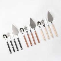 까사밀라 비비드 커트러리 4P 세트 스푼 포크 나이프 케이크 칼 양식기 테이블 웨어 숟가락 플레이팅 커틀러리, 블랙