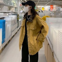 WZC 봄가을 여성 데님자켓 레오파드 카라 오버핏 잠바 점퍼 블루종 아우터 캐주얼