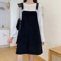 DFMEI 여름 작은 키 루즈핏 데일리 데님 멜빵 치마 여코소금 달콤 원피스 치마습
