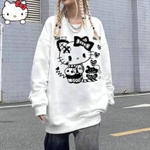 산리오 후드집업 맨투맨 헬로키티 434697 Sanrio-헬로 키티 후드 스웨터 하라주쿠 하이 스트리트 그래피티 학생 후드 Y2k 패션 귀여운 만화 프린트 루즈한 코트