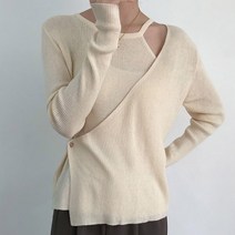 어깨트임 오프숄더 골지 랩 사선단추니트 니트셋업 민트 크림 카키 갈색