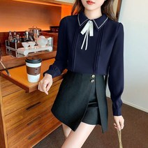 여성블라우스남방 플랫카라 긴팔 디자인감각 보이핏 볼륨 쉬폰 셔츠 봄계절 나비 결 이너 상의 4796121915