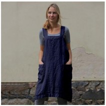 앞치마 빅사이즈 조끼형 원피스 입는 바리스타 카페 일본 스타일 코튼 린넨 솔리드 크로스 붕대 x 모양 백 주방 레스토랑 요리 옷 레이디 청소 도구 21, 4XL, 푸른