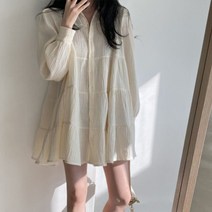 [랜덤플레이] 주름 카라 셔츠 벌룬 원피스