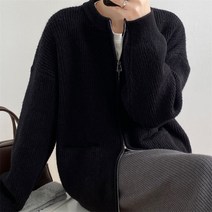 보들보들 빈티지 지퍼 니트 가디건 집업코트 루즈핏 니트 코트 베이직 여성용 순색 상의 데일리