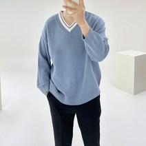 아도르클래식 비크 브이넥 세미 오버핏 긴팔 부드러운 니트