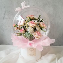 수비니샵 프리미엄장미 파스텔핑크 꽃풍선 레터링풍선 생일 풍선꽃다발 졸업 생일, 원형화분형, LED전구+쇼핑백