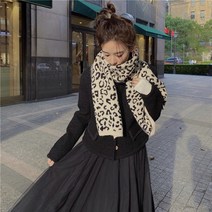 레오파드 니트 머플러 남여 가을 겨울 롱 숄 네로우 머플러 ins 따뜻한 니트 머플러