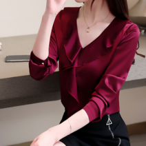 포린박스 캐주얼 정장 슬림 프릴 실크 블라우스 SH