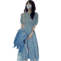 ROOICE 벌룬 롱원피스 싱그러운 꽃송이 푸른 색