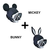 HYDRONE 분리식 카툰 디자인 다이빙 후드 3mm 네오프렌 스쿠버 다이빙 후드 스타일 변경 구매 1 후드 겟 2 스타일 스쿠버 헤드 커버 다이빙 캡 서핑 열 후드 프리다이빙 캡, 검은색(미키+토끼)