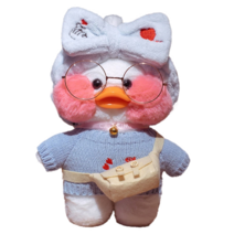 PKTOYS DIY 큐티 오리인형 크로스백 뽀글이 토이 캐릭터 빵빵덕 오리 인형 숄더백 크리스마스 명절 선물, 블루 로즈 스웨터 화이트 백 하트 헤어 밴드보다, 파우더 오리 어깨 가방