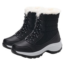 스키부츠 스키장비 인라인스키여성 플러시 따뜻한 발목 부츠 가볍고 아늑하고 모피 스노우 슈즈 미끄럼, 01 Black_04 40