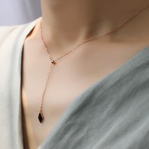 14K 로즈골드 순은 블랙 스피넬 천연석 사각 금볼 Y 드롭 Y자 목걸이