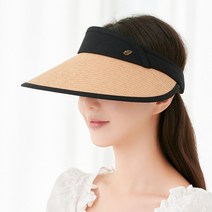 노이드비 여성 예쁜 투톤 리프장식 해변 밀짚 썬캡 여름모자