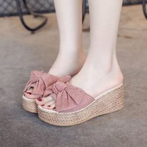 리본장식 교사용 실내용 통굽 키높이 슬리퍼 7cm, 엘로우_230-240