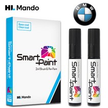 HL만도 BMW 미니(MINI) 차량용 스마트페인트 카페인트 도색 컬러 붓펜 + 투명 마감제 세트, 668/C2W 젯블랙+투명마감