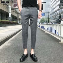DFMEI 여름 격자 무늬 캐주얼 바지 남성 세로 줄무늬 바지 남성 정장 바지 트렌드
