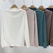 디어롤링 티셔츠)프릴넥티셔츠 셔링넥폴라 프릴소매 무지 긴팔 긴소매티셔츠 레이온면원단 스판소재 아이보리