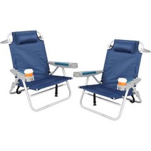 REDCAMP 접이식 비치 의자 2팩 알루미늄 5포지션 컵 홀더 모래 콘서트용 베개가 있는 경량 백팩 리클라이닝, Blue 2 Pcs
