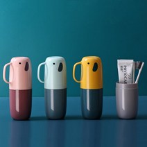 어린이집 코끼리 칫솔 통 휴대용 치약 케이스 양치컵세트, 그레이