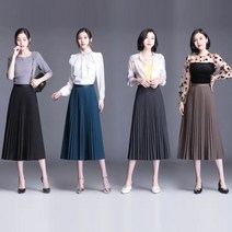 DarjinQD 여성용 벨벳 주름 밴딩 롱 스커트 BH320