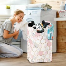 ALAZA 대형 세탁물 바구니 수채화 핑크 나비 세탁물 가방 접이식 옥스포드 .. 정품보장, Pink Honeycomb