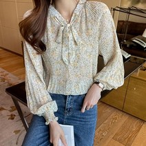 여성 루즈 핏 블라우스 샤랄라 플라워 셔츠 옐로우