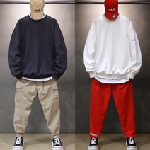 오버홀릭 남자 오버핏 무지 맨투맨 긴팔 티셔츠 남성 빅사이즈 커플 시밀러룩