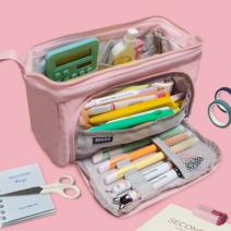 글로벌엔터랭크 간편 휴대성 대용량 파우치필통 고등학생필통 중학생필통 신학기필통 정리파우치, 핑크