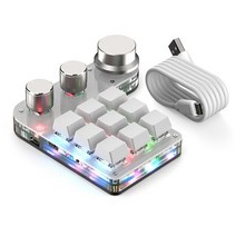 매크로 키보드 텐키 숫자키패드 블루투스 9 키 3 노브 프로그래밍 사용자 정의 rgb 18 문자 원 키 암호 복사 붙여 넣기 기계식 핫스왑 키패드, bt 무선 화이트