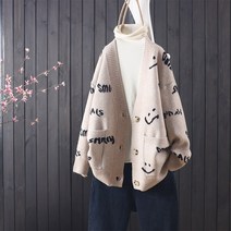 레드니트자가드 솜을 뒤지다 봄가을 단아한 웃는얼굴 이니셜 자카드 브이넥 와일드가방 심사 긴소매가디건 여성 2588332994