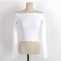 오프숄더 티셔츠 여 2021 가을 오픈숄더 롤업 솔리드 숄더