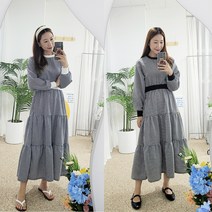 [탐이탐이]러브 체크 긴팔 캉캉 원피스 (2컬러) 잔고방 롱 원피스