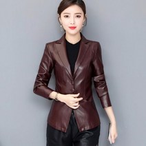 가죽자켓 여성 가죽 스몰 블레이저 패션 수트 칼라 슬림 웨이스트 양가죽 쇼트 코트 빨강 재킷 스플릿
