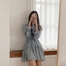 [랜덤플레이] 라운드 퍼프 소매 스트링 미니 원피스