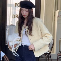 하객룩 싱글 브레스트 트위드 모직 재킷 여성용 긴 소매 한국 울 블렌드 코트 2023 봄 가을 신상품 탑 M59